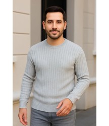 Erkek Fitilli Triko Kazak 3lü Set Gri Haki Siyah Regular Fit Bisiklet Yaka Triko Seti Modeli Kazak