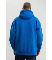 Erkek Saks Mavi Double Oversize 3 İplik Pamuklu Kapüşonlu Kanguru Cepli Sweatshirt Hoodie - Saks Mavi