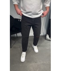 Erkek Siyah Dizi Yırtık Boyfriend Jean