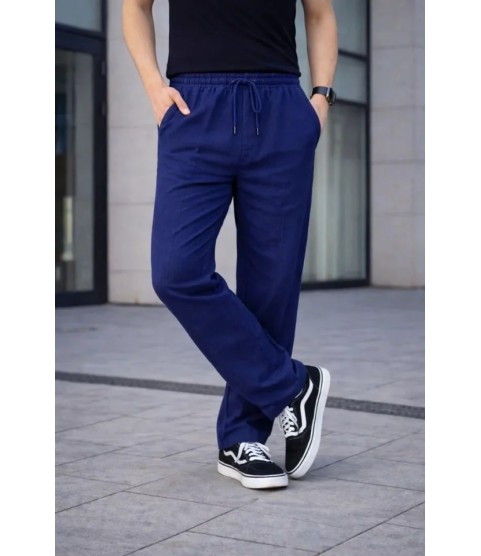 Erkek Keten Cepli Çıma Dikişli Jogger Buggy Pantalon Rahat Kalıp - Lacivert