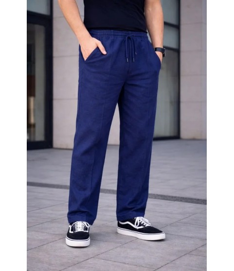 Erkek Keten Cepli Çıma Dikişli Jogger Buggy Pantalon Rahat Kalıp - Lacivert