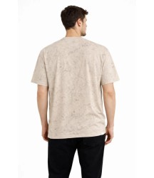 Erkek Asit Yıkama Bisiklet Yaka Kısa Kollu Oversize T-Shirt Tişört - Bej