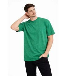 Erkek Asit Yıkama Bisiklet Yaka Kısa Kollu Oversize T-Shirt Tişört - Yeşil
