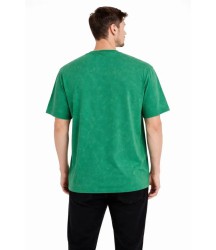 Erkek Asit Yıkama Bisiklet Yaka Kısa Kollu Oversize T-Shirt Tişört - Yeşil