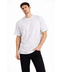 Erkek Asit Yıkama Bisiklet Yaka Kısa Kollu Oversize T-Shirt Tişört - Beyaz