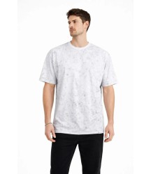 Erkek Asit Yıkama Bisiklet Yaka Kısa Kollu Oversize T-Shirt Tişört - Beyaz