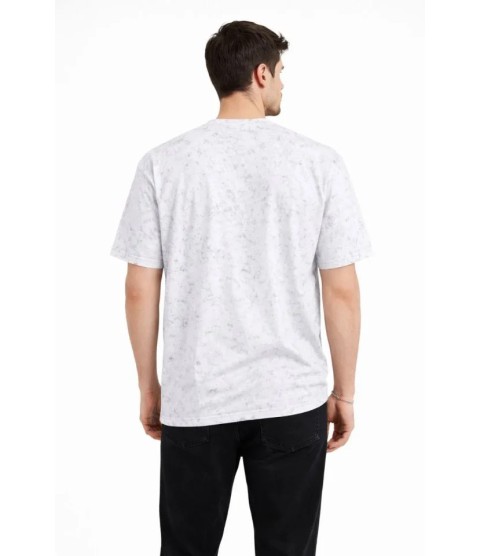 Erkek Asit Yıkama Bisiklet Yaka Kısa Kollu Oversize T-Shirt Tişört - Beyaz