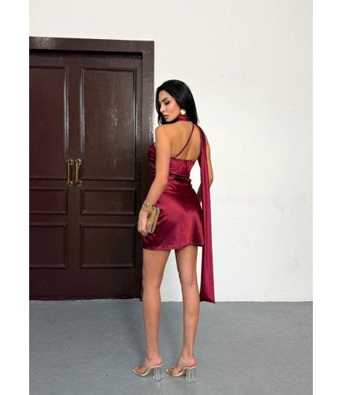 Kadın Omuz Ve Sırt Dekolteli Saten Kumaş Mini Elbise
