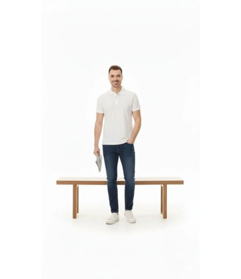 Erkek Pike Kumaş Düğmeli Yaka Regular Fit Günlük Kısa Kol Tişört T-shirt - Beyaz