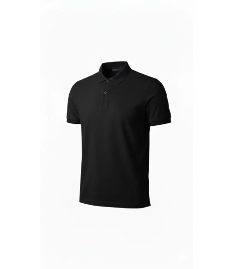 Erkek Pike Kumaş Düğmeli Yaka Regular Fit Günlük Kısa Kol Tişört T-shirt - Siyah