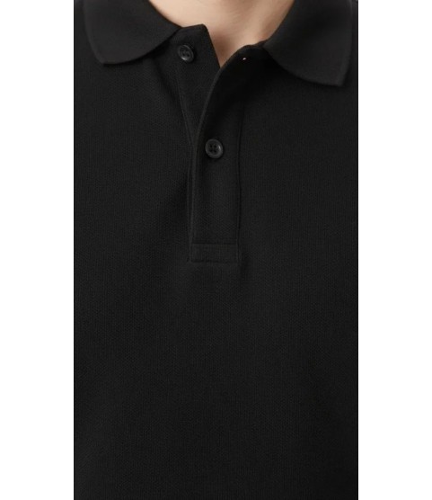 Erkek Pike Kumaş Düğmeli Yaka Regular Fit Günlük Kısa Kol Tişört T-shirt - Siyah