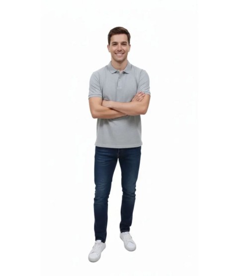Erkek Pike Kumaş Düğmeli Yaka Regular Fit Günlük Kısa Kol Tişört T-shirt - Gri