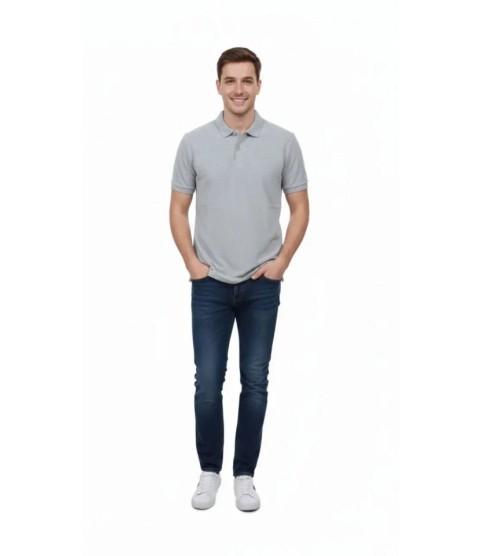 Erkek Pike Kumaş Düğmeli Yaka Regular Fit Günlük Kısa Kol Tişört T-shirt - Gri