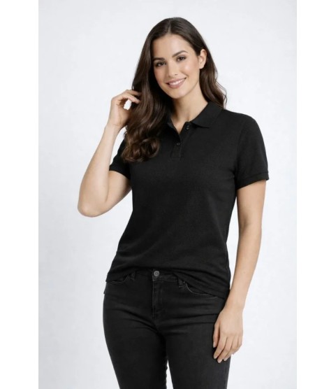 Pike Kumaş Düğmeli Yaka Regular Rahat Günlük Kısa Kol Tişört T-shirt - Siyah
