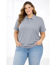 Pike Kumaş Düğmeli Yaka Battal Büyük Beden Günlük Kısa Kol Tişört T-shirt - Gri