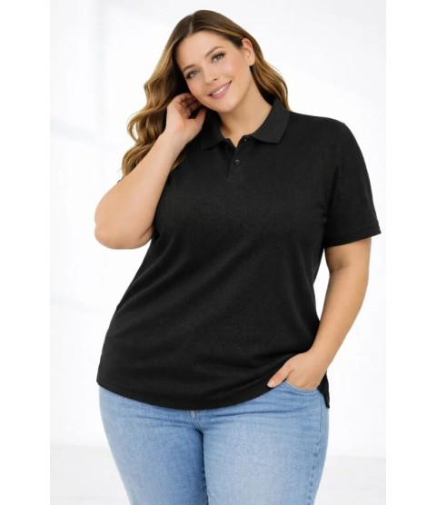 Pike Kumaş Düğmeli Yaka Battal Büyük Beden Günlük Kısa Kol Tişört T-shirt - Siyah