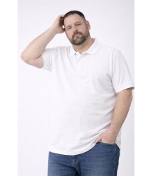 Erkek Pike Kumaş Düğmeli Yaka Battal Büyük Beden Günlük Kısa Kol Tişört T-shirt - Beyaz