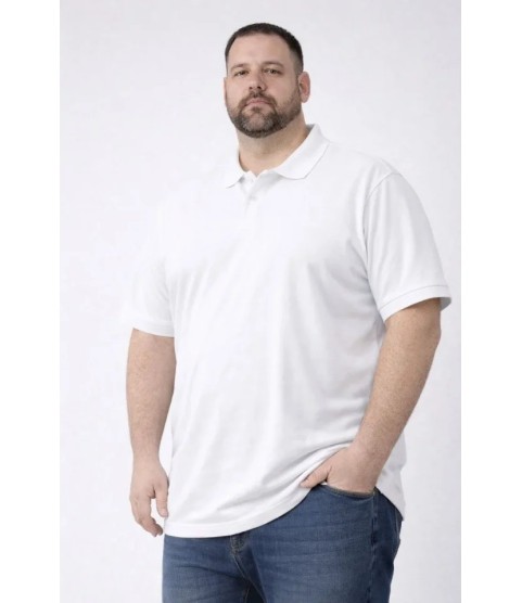 Erkek Pike Kumaş Düğmeli Yaka Battal Büyük Beden Günlük Kısa Kol Tişört T-shirt - Beyaz