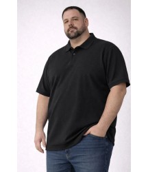 Erkek Pike Kumaş Düğmeli Yaka Battal Büyük Beden Günlük Kısa Kol Tişört T-shirt - Siyah