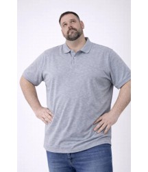 Erkek Pike Kumaş Düğmeli Yaka Battal Büyük Beden Günlük Kısa Kol Tişört T-shirt - Gri