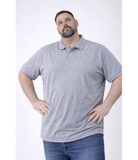 Erkek Pike Kumaş Düğmeli Yaka Battal Büyük Beden Günlük Kısa Kol Tişört T-shirt - Gri