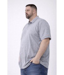 Erkek Pike Kumaş Düğmeli Yaka Battal Büyük Beden Günlük Kısa Kol Tişört T-shirt - Gri