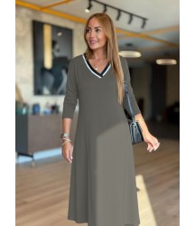Kadın Uzun Kollu V Yakalı Midi çağla Yeşili Modal Elbise