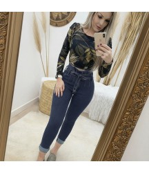 Kadın Yüksek Bel Düğmeli Yırtık Kot Pantolon