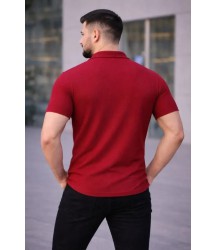 Erkek Waffle Kumaş Kısa Kollu Düğmeli Açık Yaka Regular Fit Gömlek - Kırmızı