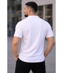 Erkek Waffle Kumaş Kısa Kollu Düğmeli Açık Yaka Regular Fit Gömlek - Beyaz