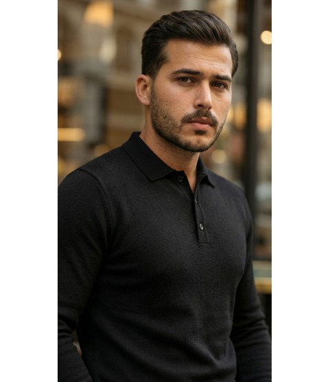 Erkek Düğme Yakalı Triko