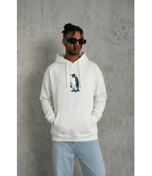Siyah Oversize Hoodie - Sırt Baskılı Survivor Penguin Temalı, Felsefi Yazılı Kapüşonlu Sweatshirt - Beyaz