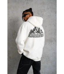 Erkek Nihilist Penguen Temalı Oversize Kapüşonlu Sweatshirt - Beyaz