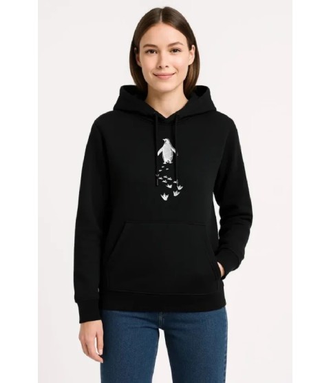 Nihilist Penguen Temalı Oversize Kapüşonlu Sweatshirt - Siyah
