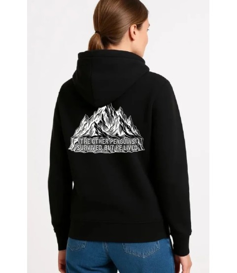 Nihilist Penguen Temalı Oversize Kapüşonlu Sweatshirt - Siyah