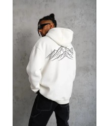 Erkek Nihilist Penguen Özel Tasarım Oversize Kapüşonlu Sweatshirt - Beyaz