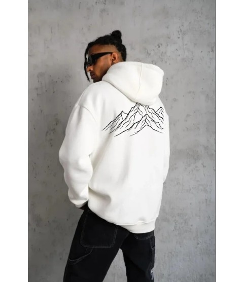 Erkek Nihilist Penguen Özel Tasarım Oversize Kapüşonlu Sweatshirt - Beyaz