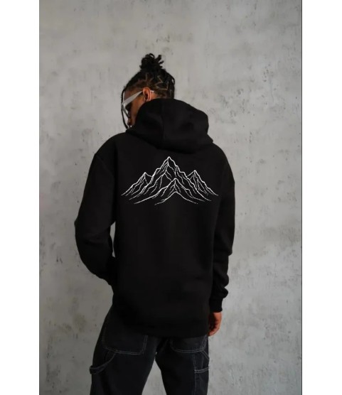 Erkek Nihilist Penguen Özel Tasarım Oversize Kapüşonlu Sweatshirt - Siyah