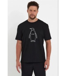 Erkek Nihilist Penguen Özel Tasarım Oversize Bisiklet Yaka Tişört - Siyah