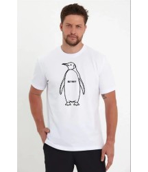 Erkek Nihilist Penguen Özel Tasarım Oversize Bisiklet Yaka Tişört - Beyaz