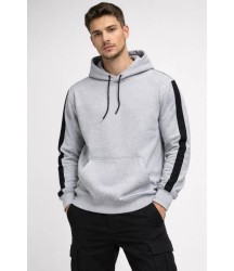 Erkek Şeritli Kapüşonlu Sweatshirt Oversize 3 Iplik Pamuklu - Beyaz
