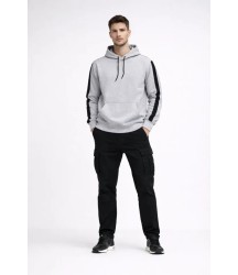 Erkek Şeritli Kapüşonlu Sweatshirt Oversize 3 Iplik Pamuklu - Beyaz