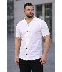 Erkek Waffle Dokuma Açık Yakalı Düğmeli Regular Kalıp 3’lü Gömlek Seti - Bej, Beyaz, Lacivert