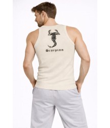 Erkek Fitilli Atlet Sıfır Yaka Slim Fit Arka Baskılı Spor Atlet - Krem