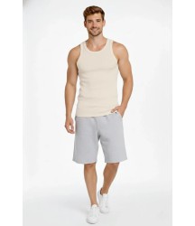 Erkek Fitilli Atlet Sıfır Yaka Slim Fit Arka Baskılı Spor Atlet - Krem