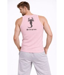 Erkek Fitilli Atlet Sıfır Yaka Slim Fit Arka Baskılı Spor Atlet - Pembe