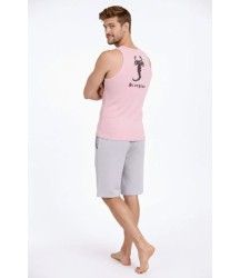 Erkek Fitilli Atlet Sıfır Yaka Slim Fit Arka Baskılı Spor Atlet - Pembe