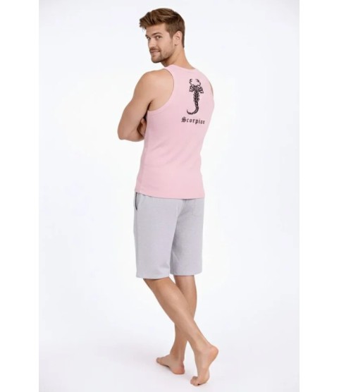 Erkek Fitilli Atlet Sıfır Yaka Slim Fit Arka Baskılı Spor Atlet - Pembe