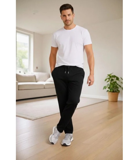 Erkek Düz Paça Beli Lastikli İpli Günlük Spor Eşofman Altı Rahat Fit - Siyah