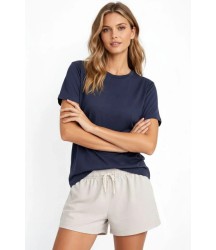 Osy Modal Yumuşak Dokulu Kumaş Bisiklet Yaka T-shirt - İndigo